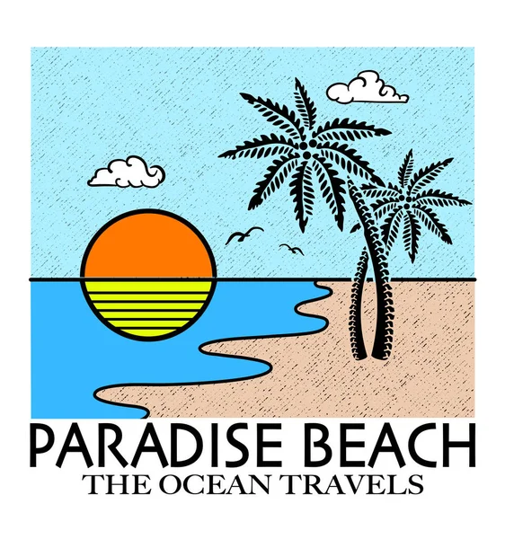 パラダイスビーチ夏のTシャツ印刷デザイン ベクトル イラスト — ストックベクタ