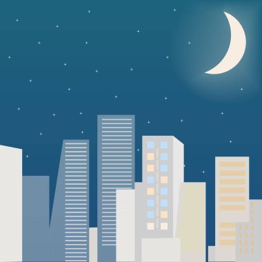 Gece City Scape. Düz vektör çizim.