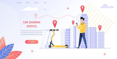 Elektrikli Scooter Kiralama adam gülümseyen illüstrasyon