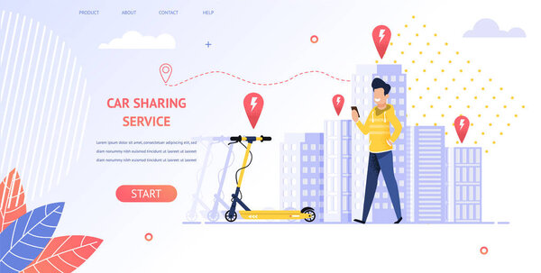 Illustration Smiling Guy Renting Electric Scooter