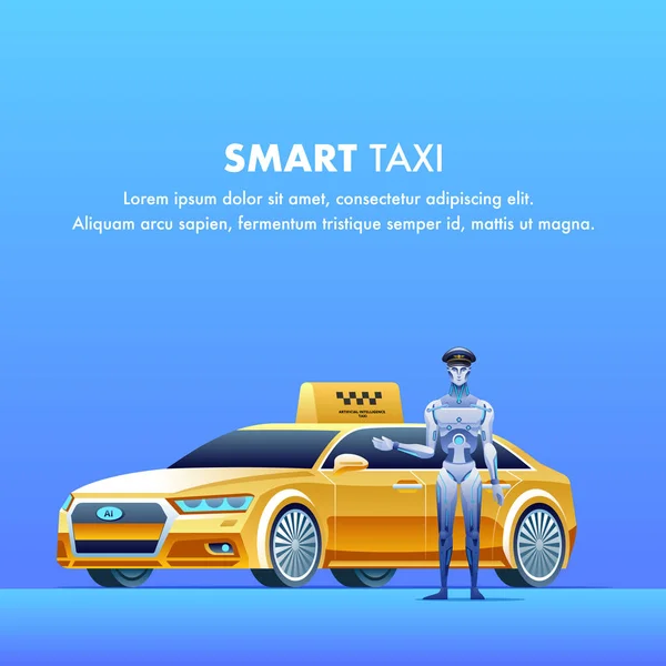 Smart Taxi Banner . Yellow Robot Car Illustration. — Stock Vector