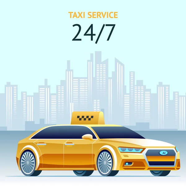 Servicio de Taxi Día y Noche. Banner cuadrado vectorial . — Archivo Imágenes Vectoriales