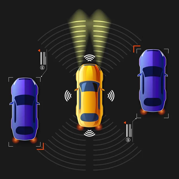 Obemannade Smart Car. Intelligenta motorvägen systemet. — Stock vektor