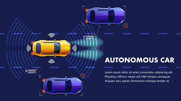 Autonomus Car Illustration. Vector Landing Page. — Stock Vector