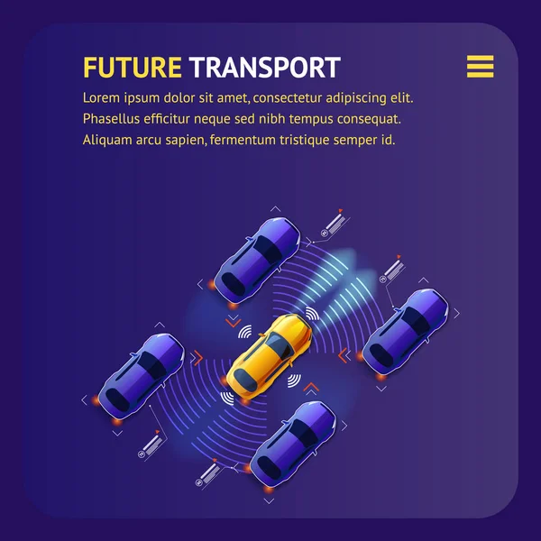 将来の交通のバナーです。インテリジェントな車交通. — ストックベクタ