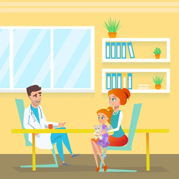 Pediatrician Doc Appointment in Hospital Cabinet — Stock Vector