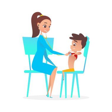 Bayan çocuk doktoru Doktor çocuk hasta incelenmesi.