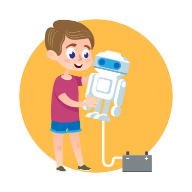 Akıllı çocuk yapma Robot. Catroon illüstrasyon.