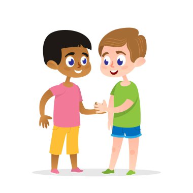 İki mutlu Firends el sıkışma vektör çizim.