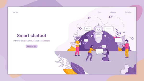 Ilustração Inteligente Chatbot Respostas Pessoas Pergunta Banner Vector Image Cliente — Vetor de Stock
