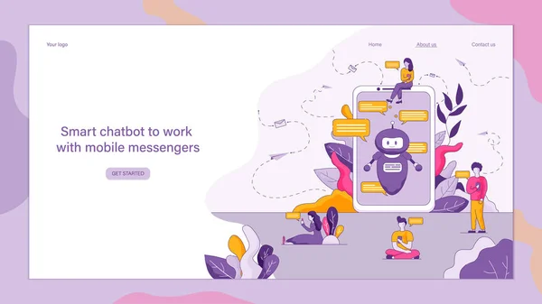 Chatbot Inteligente Plano Para Trabalhar Com Mensageiros Móveis Ilustração Vetor — Vetor de Stock