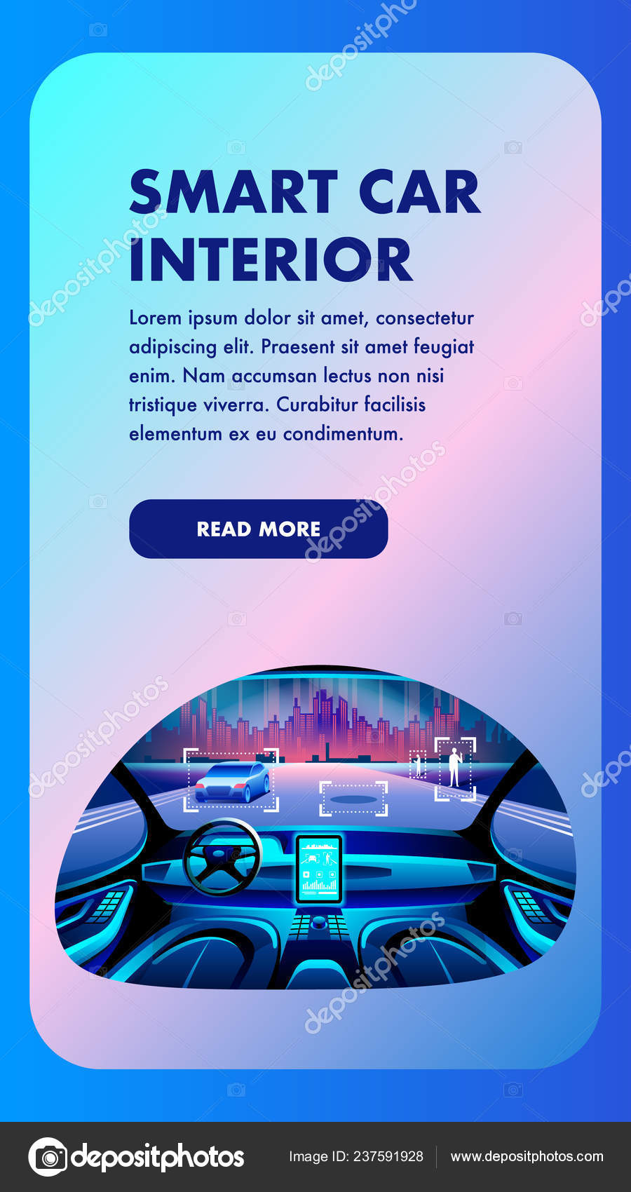 Smart Car Interior Vertical Vector Banner View Future