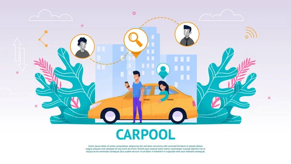 Иллюстрационный Парень Девушка Жёлтой Машине Carpool Векторное Изображение Молодой Человек — стоковый вектор