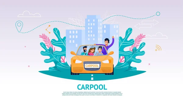 Illustration Happy Company People Car Carpool Banner Vector Joint Train Stock Illustration