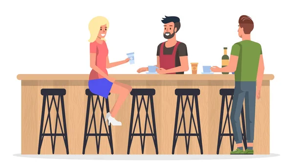 People at Bar Interior. Vector Flat Illustration. — Stok Vektör
