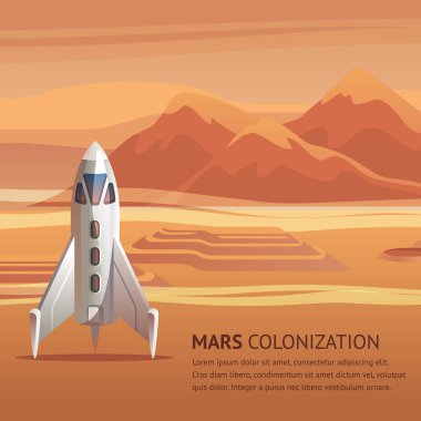 Afiş illüstrasyon uzay roketi yüzey Mars
