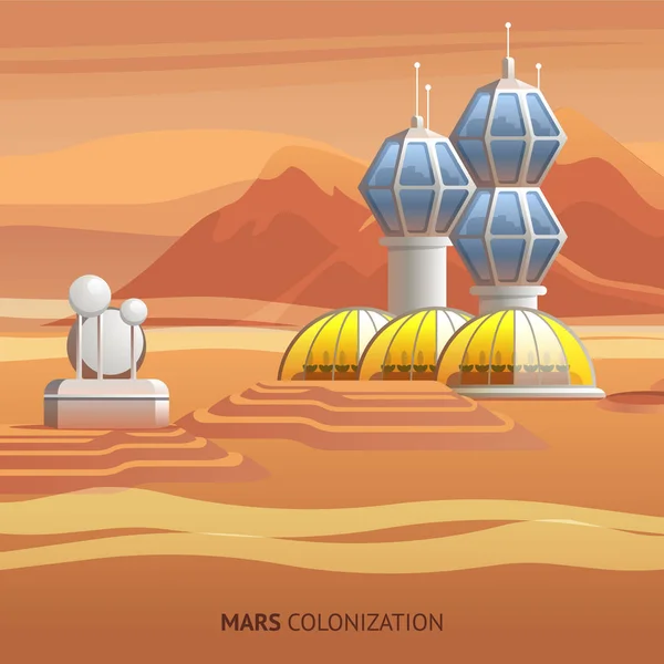 Ilustração plana Base científica em Marte de superfície —  Vetores de Stock