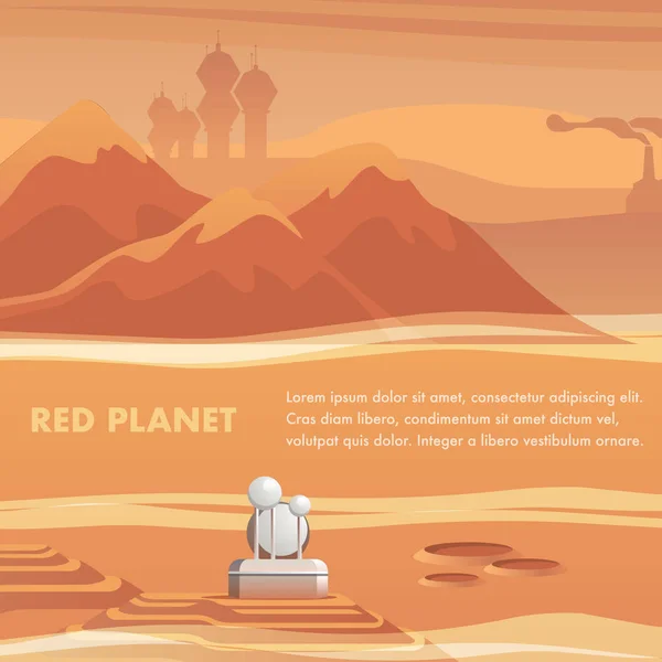 Ilustración Estación Satélite Superficie Planeta Rojo — Vector de stock