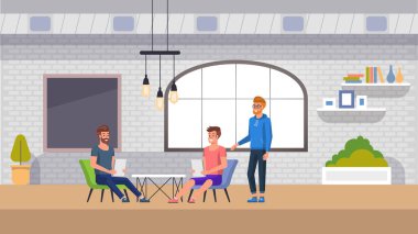 Coworking alanı iç afiş. Modern ofis işi