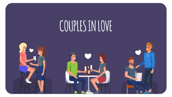 Parejas enamoradas. Gente en una cita romántica. Vector — Vector de stock