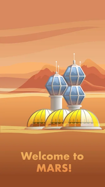 Ilustración Asentamiento de la Estación Espacial Planeta Rojo — Vector de stock