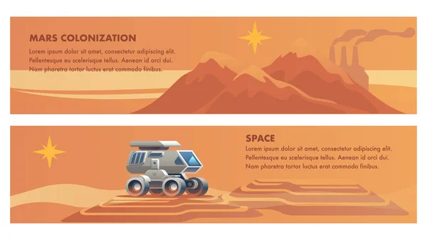 Banner Illustration Space Mission on Red Planet — Vector de stoc