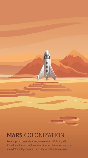 Illustratie Spaceshuttle aankomen op rode planeet — Stockvector