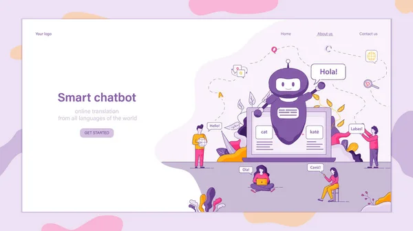 Illustration Plate Smart Chatbot Accueille Client Support Technique Ligne Dialoguez — Image vectorielle