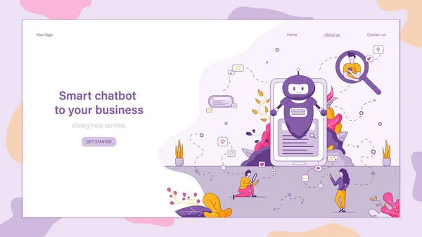 Banner Εικονογράφηση Chatbot Έξυπνα Την Επιχείρησή Σας Απευθείας Σύνδεση Εταιρία — Διανυσματικό Αρχείο