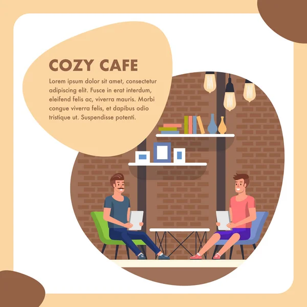 居心地の良いカフェ フラット正方形バナー。現代の人々 の場所. — ストックベクタ