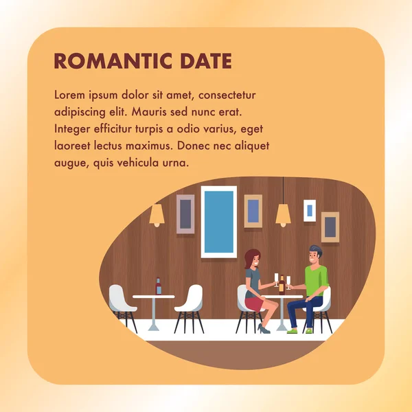 Cita romántica para cenar en el restaurante. Banner cuadrado — Vector de stock