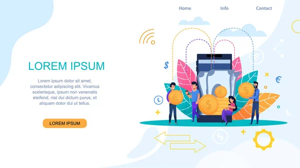 Šťastný Svět Mladých Lidí Výměny Měny Telefon Zdroj Příjmů Mobilní — Stockový vektor