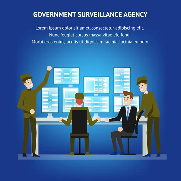 Agencję Kontroli Rządu Pokój Sequrity Biurko Cyberbezpieczeństwa Monitorowania Sprzętu Technicznego — Wektor stockowy
