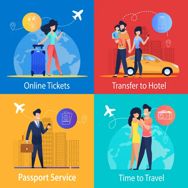 Transferência de bilhetes online para o serviço de passaporte do hotel — Vetor de Stock