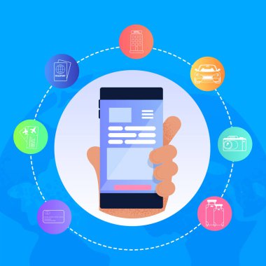 Vektör çizim adam el cep telefonu tutarak