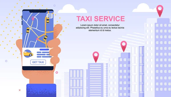 Service de taxi à bannière plate. Application moderne urbaine — Image vectorielle