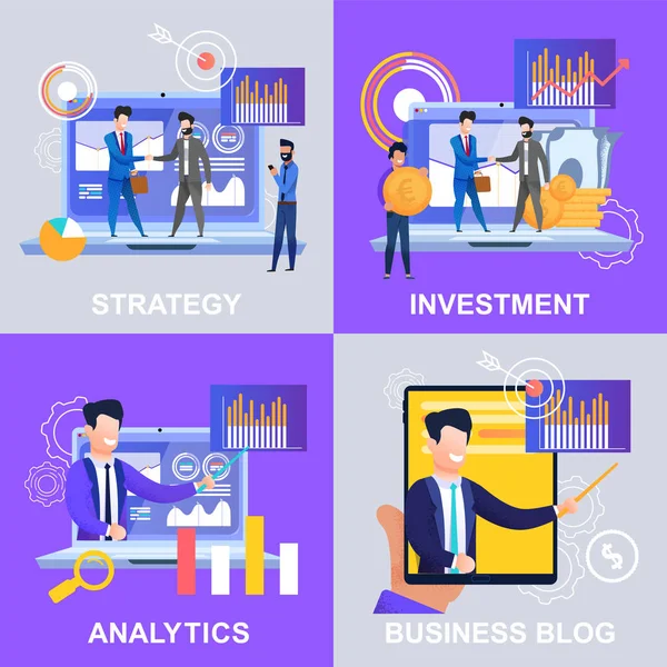 Definir estratégia Analytics Investimento Blog de negócios . —  Vetores de Stock