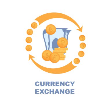 Beyaz arka plan üzerinde düz afiş Döviz Alım Satım.