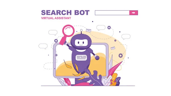 Buscar Bot Asistente Virtual Vector Illustration . — Vector de stock