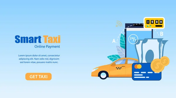 Горизонтальний плаский банер Smart Taxi. онлайн платежів — стоковий вектор