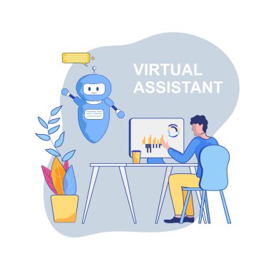 Konuşan elektronik Bot Sanal Yardımcısı genç adam