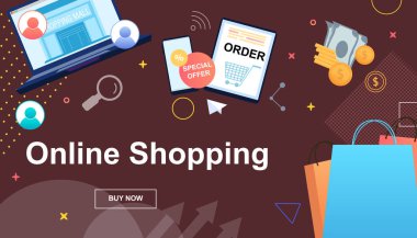 Online alışveriş. Şimdi satın al. Sipariş. Özel indirim. 