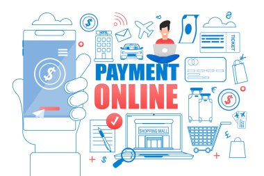 Beyaz arka plan üzerinde düz afiş ödeme Online.