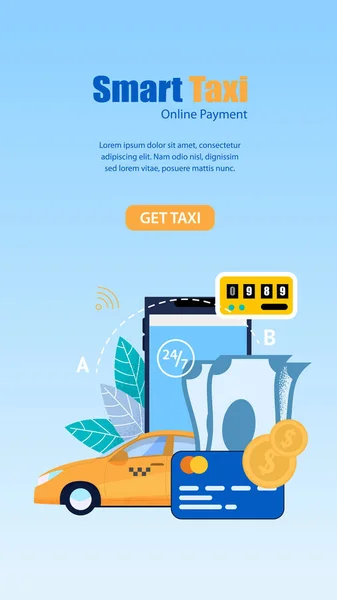 Vertical Flat Banner Smart Taxi. Online Payment. — Stock Vector