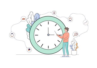 İş adamı Stand dönük ve aralarında en büyük saat.