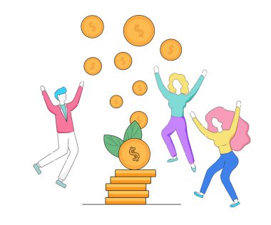 İnsanlar altın dolar sikke yığını dans ediyorsun.