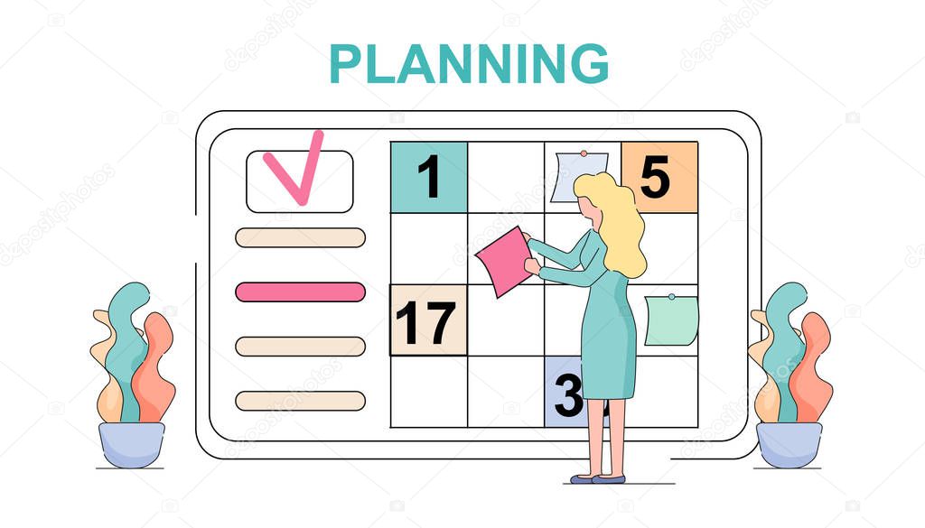 Woman Planning Weekly Meeting Schedule Task Board.