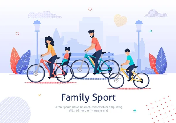 Sport per famiglie, genitori e bambini Equitazione Biciclette . — Vettoriale Stock