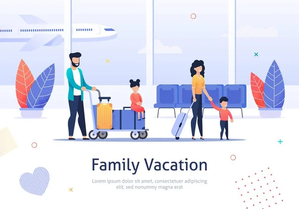 Family Going on Vacation in Airport Terminal. — Stock Vector