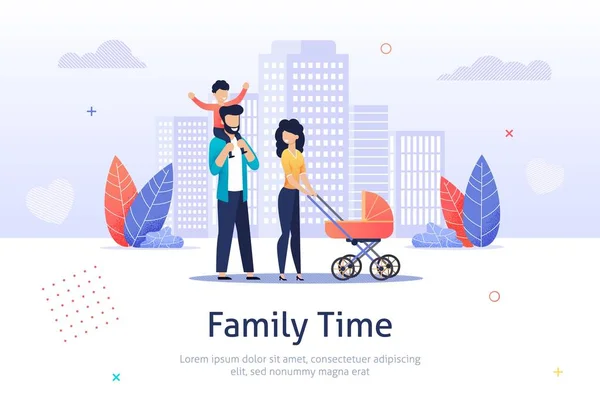 Famille Passez du temps ensemble Marcher avec une poussette . — Image vectorielle